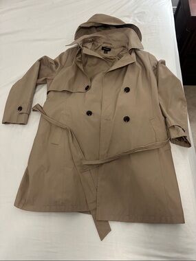 Halogen XXL Tan Lightweight Trench Coat Jacket with removable hood